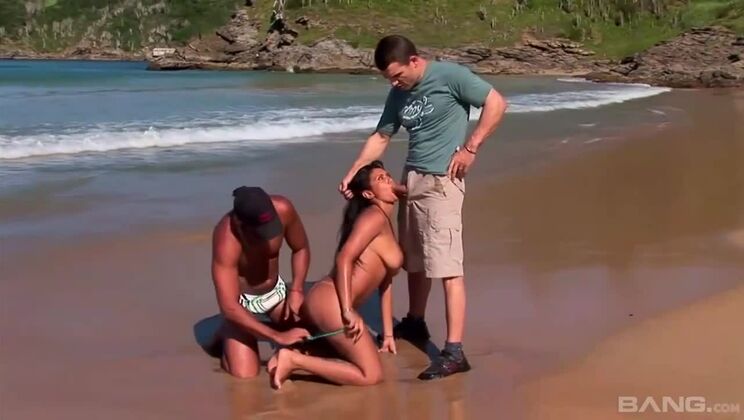 Beach Threesome with Brunette: Anal, DP, and Cumshot