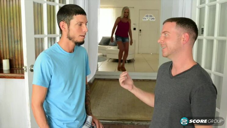 Katia The Blonde MILF Takes Two Young Studs