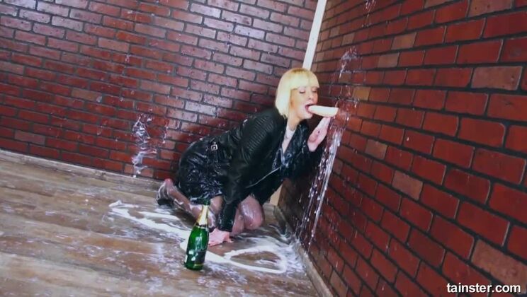 Amateur Blonde in Leather, Cum Covered and Solo