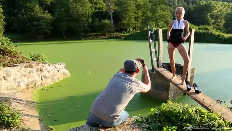 Fucking a Blonde in Stockings Outside