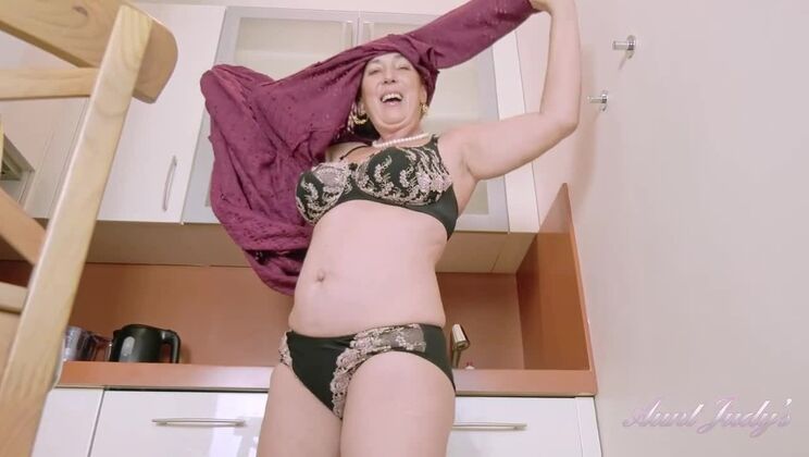 Esmerelda's Kitchen Striptease with Big Tits and High Heels