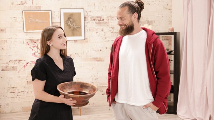 Grey Gives a Natural Tits Blowjob!