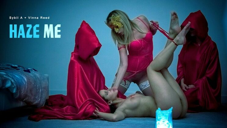 Blindfolded Lesbian Dildo Play in Nature