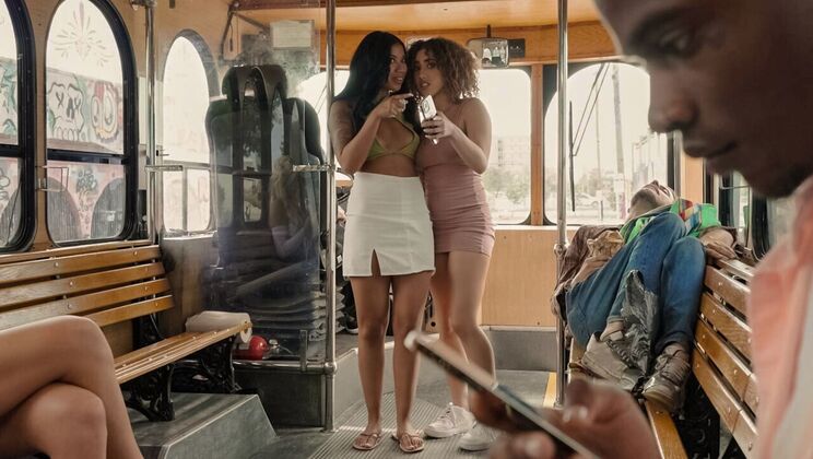 Thong-Clad Teens Fucking on Bus