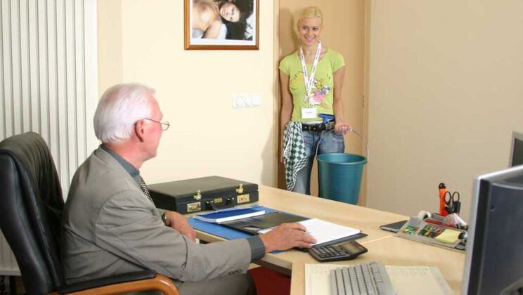 Office Cleaning Maid Gets Fucked by Old Man