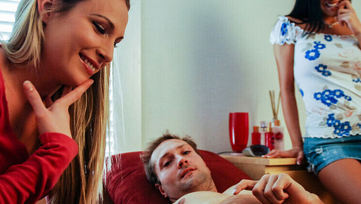 Harmony, Mikayla, and Eric's Morning Blowjob Session