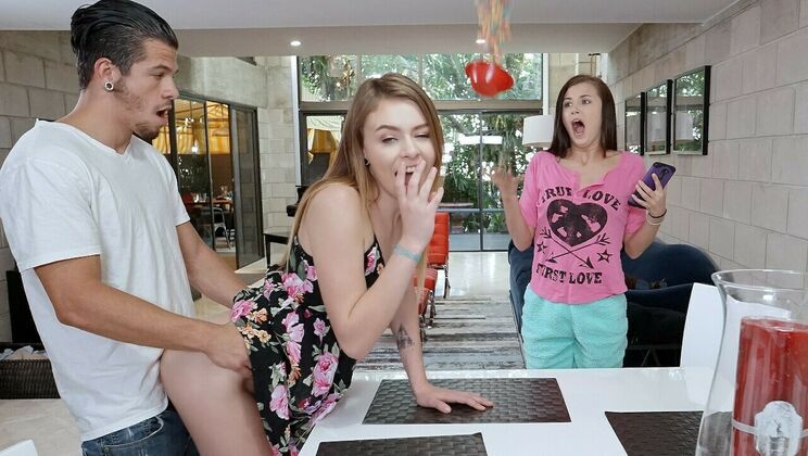 Amateur Couple and Roommate Enjoy Standing Doggystyle and Handjob