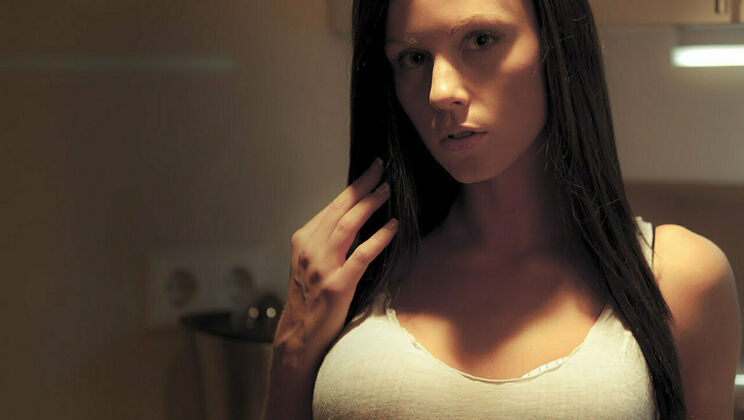 Shaved Brunette Playing with Dildos