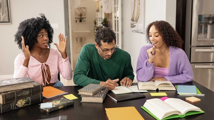 Black and Brunette College FFM Threesome