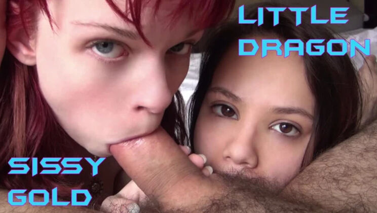Long Hair Sissy Gold and Short Hair Little Dragon in Pussy Licking Threesome