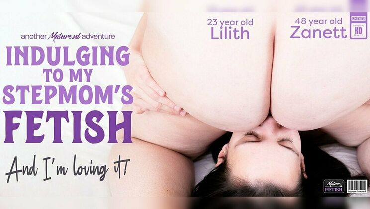 Stepmom Zanett's big natural tits bounce as she rides Lilith's face