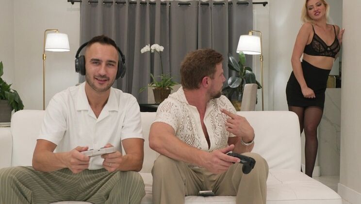 Blonde Nympho Takes Big Cocks in Both Holes from Neighbors