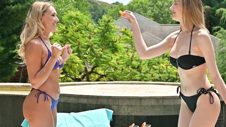 European Lesbians Polly and Merida: Poolside Dildo