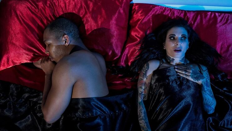 Deepthroat and gagging from tattooed Joanna Angel