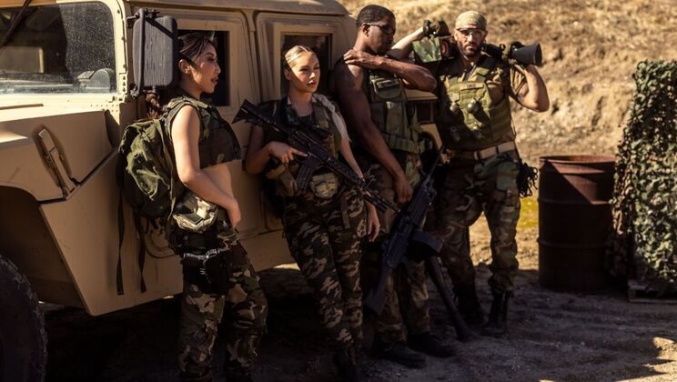 Tattooed Girl Gagging on Black Cock in Tank Top