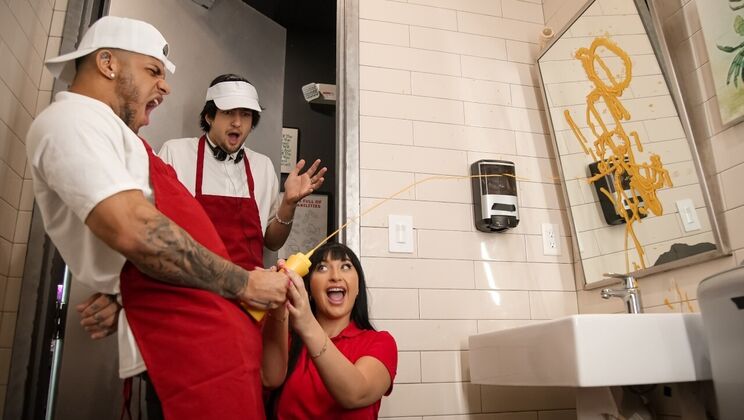 Big Tits Brunette in G-String Takes Big Cock Cowgirl for Public Fantasy