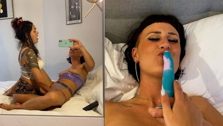 Purple Perfection: Tattooed Girls Finger and Play With Dildo