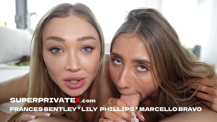 Frances Bentley and Lily Phillips in Sloppy FFM Blowjob